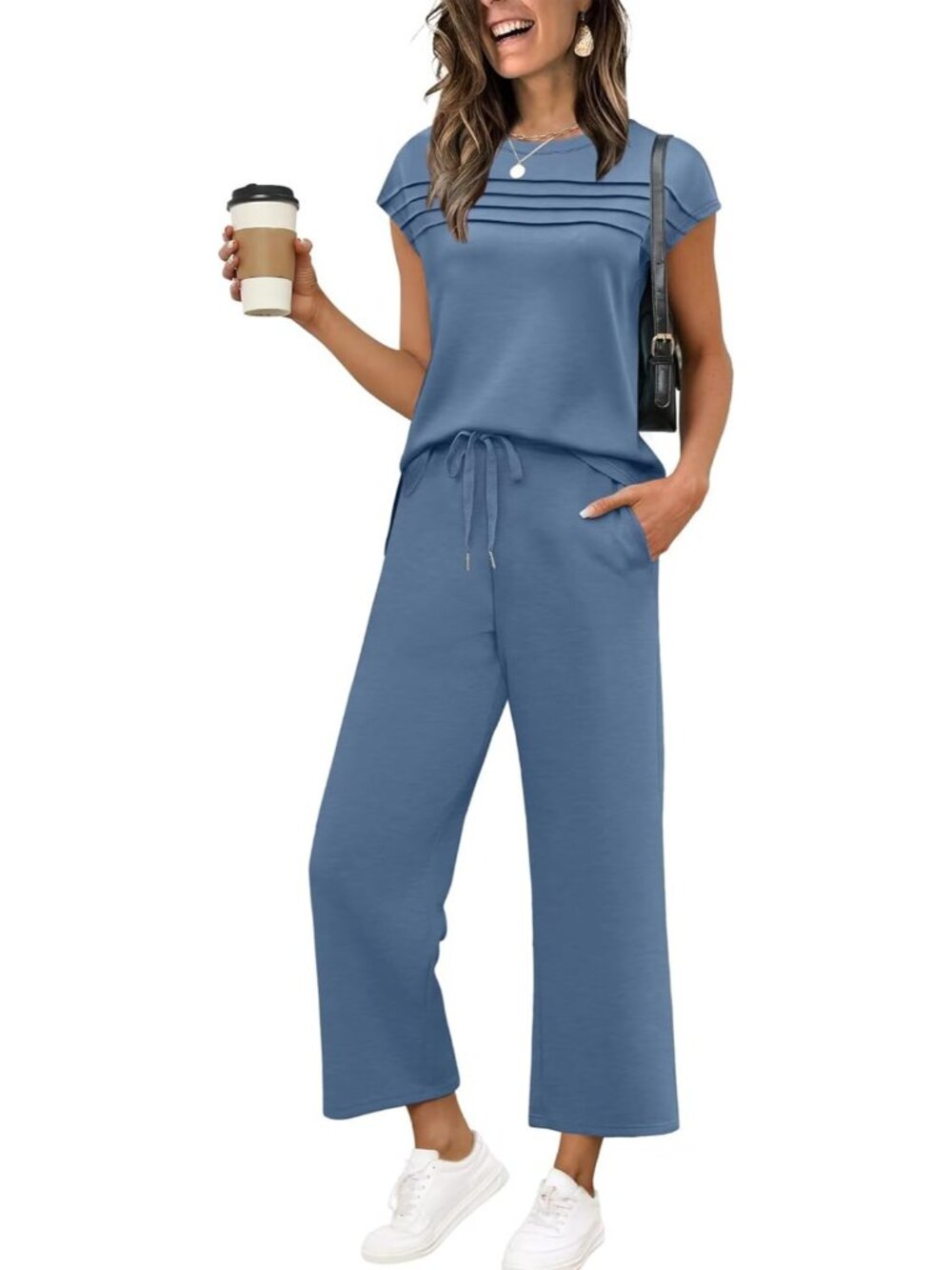 Women's Blue 2 Piece Set Outfit Summer Lounge Sets Travel Airport Matching Set